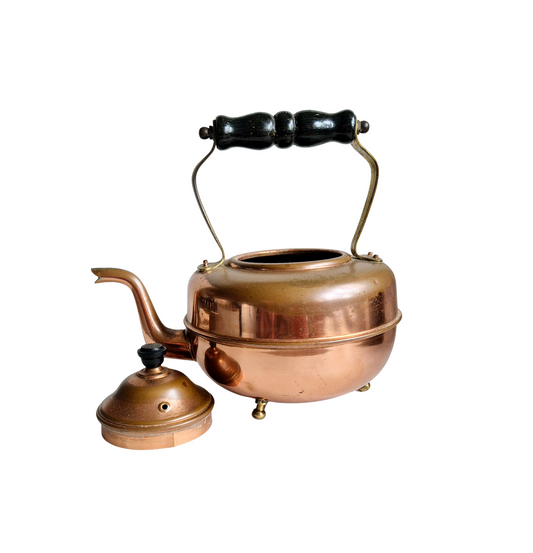 Vintage Copper Kettle with Black Wooden Handle